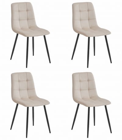 Set van 4 Eetkamerstoelen KARA Beige – Velvet Bekleding, Ergonomisch Design, Zwarte Metalen Poten, Comfortabele Zitting, Max. 120 kg