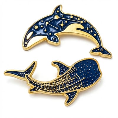 Blauw goudkleurige walvis broche set – broche dames en heren – decoratieve spelden set van 2 stuks met walvis vorm, sterrenpatroon, emaille afwerking en oceaan thema Listingtek