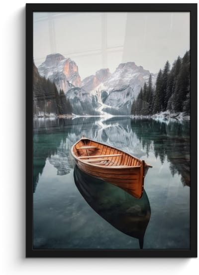 Poster in lijst - Fotolijst 40x60 cm - Posters - Boot - Bergen - Natuur - Water - Posterlijst zwart - Decoratie - Wanddecoratie woonkamer - Muurdecoratie slaapkamer
