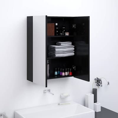 vidaXL - Badkamerkast - met - spiegel - 60x15x75 - cm - MDF - glanzend - zwart