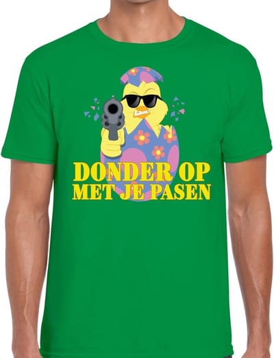 Fout Paas t-shirt groen donder op met je Pasen voor heren - Pasen shirt S
