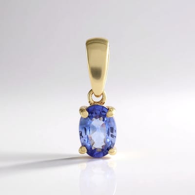 Cavill - Gouden Hanger - 9K Geel Goud - Blauwe Ceylon Saffier 0,509 ct - Ovaal Briljant - Elegant Blauw Sieraad 13x5 mm