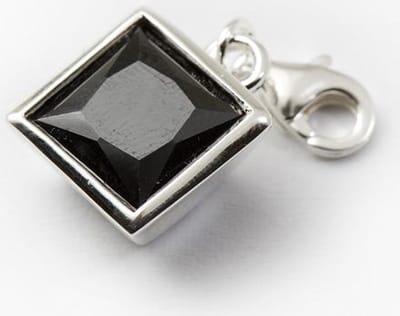 Zilveren Vierkant kristalgeslepen zwart armband bedel