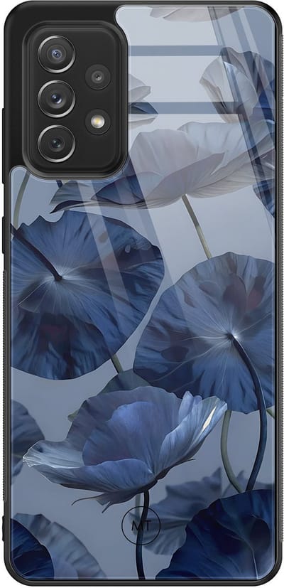 Hoesje geschikt voor Samsung Galaxy A52 5G - Dusky blooms - Hard Case Zwart Back Cover - Bloemen - Blauw - Mooie Telefoonhoesjes