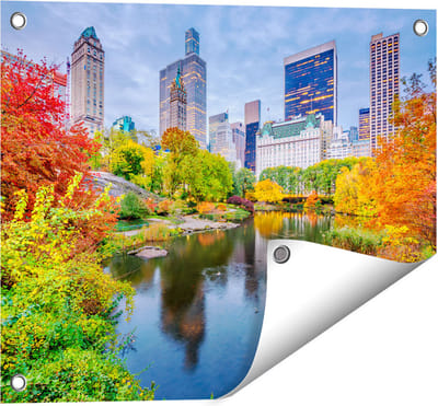 Gards Tuinposter Kleurrijke Central Park tijdens de Herfst - 50x40 cm - Tuindoek - Tuindecoratie - Wanddecoratie buiten - Tuinschilderij