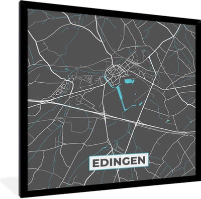 Fotolijst incl. Poster - Stadskaart – Grijs - Kaart – Edingen – België – Plattegrond - 40x40 cm - Posterlijst