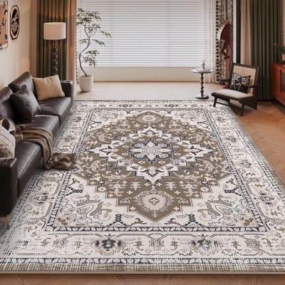 Tapis Doux Rétro Persan Décoration Salon Maison Canapé Tapis Facile à Nettoyer Grande Surface Chambre à Coucher Chevet Tapis de Sol Pelucheux Antidérapant 100*160cm