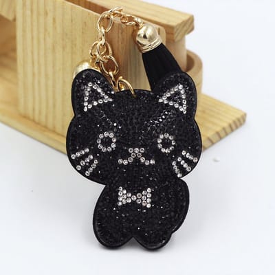 DAEBAK Koreaanse Velvet Leer Diamanten Kat Sleutelhanger [ZWART] [SHINEY] [Crystal-Rhinestone] Koreaans Katten