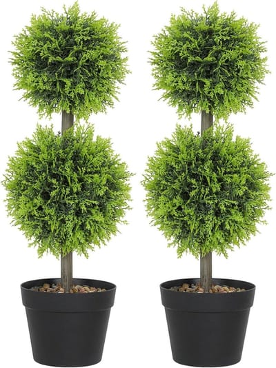 Kunstplanten Set - Buxusballen Kunst - Decoratie Binnen Buiten - Dubbele Bal Ontwerp - 60 cm - Groen