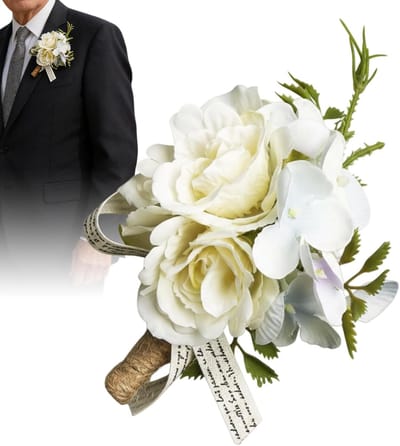 Bruidegom Corsage - Bloem Reversspeld - Bruiloft Accessoire - Kunstzijde Kwaliteit - 7x12 cm - Wit
