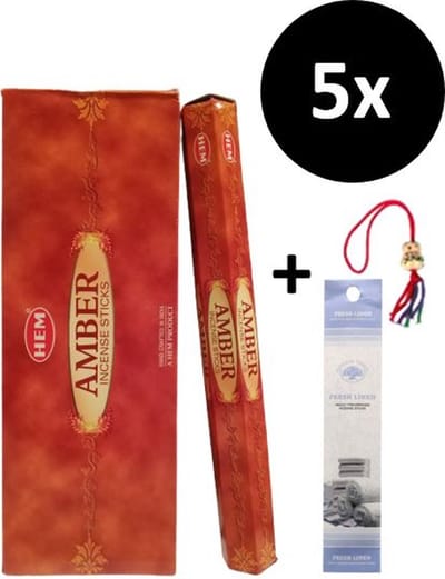 Wierook - Wierookstokjes - 5 Kokers - 100 Stokjes + 5 Mini Stokjes En 1 Gelukspoppetje - Geur Amber
