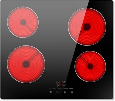 QUOVO® Elektrische Kookplaat 4 Pits - Elektrische Fornuis - Elektrische Kookplaat Vrijstaand - 4 Kookzones - Kinderslot - Zwart - 52cm x 59cm x 5cm