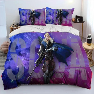 3D VALORANT Game Gamer Cartoon Dekbedovertrek Beddengoedset, Dekbedovertrek Bedset Dekbedovertrek Kussensloop, King Queen Maat Beddengoedset Jongens 70x133cm 2pcs