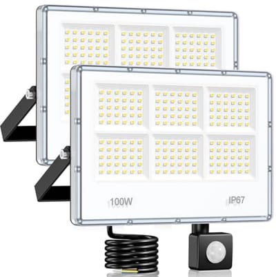 Bewegingssensor LED Buitenspot - 100W, 10.000 Lumen, Waterdicht, 6-in-1 Buitenverlichting voor Tuin en Garage