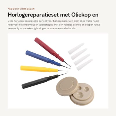 Dailygoods- Horlogereparatieset Volledig uitgerust - Oliekopje - Oliepennen - Kunststof - Draagbaar - Groefontwerp - Horloge Olie