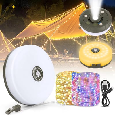 Camping lamp - Zaklamp - Lichtsnoer buiten - Lichtslinger - Kampeerlamp met oplaadbaar - 4in1 - 10m - 7 standen