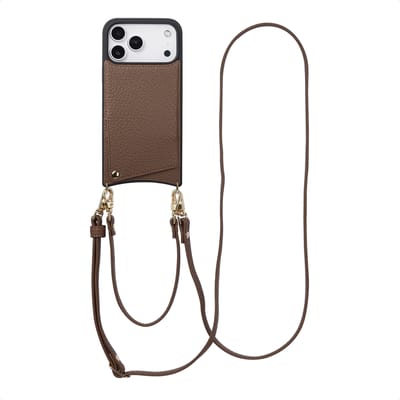 Selencia Hoesje - Geschikt voor Apple iPhone 17 Pro Max - Backcover met koord en pashouder - Mocha Brown