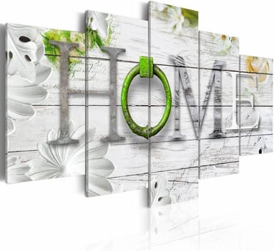 Schilderij - Thuishaven: Home - groen , hout look , 5 luik