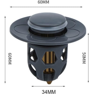 Afvoerstop Pop-Up Bounce Core Basin Drain Filter Valve Haarvanger Douchegootsteenzeef Badstop Badkamerafvoerdeksel grijs