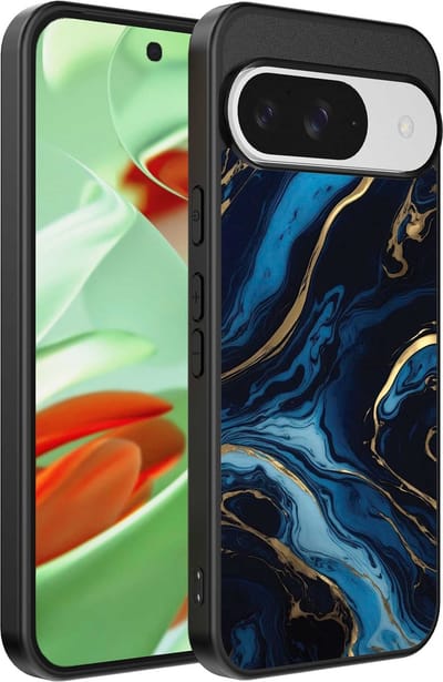 Geschikt voor Google Pixel 9 Pro Telefoonhoesje met marmer opdruk - TPU backcover case gold blue marble design - Goud Blauw - Smartphonica geschikt voor Google Pixel 9 Pro