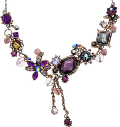 Behave - Paarse Ketting met Bloemetjes en Steentjes - 40 cm