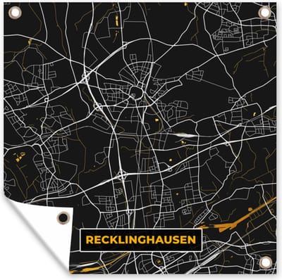 Tuin poster Duitsland – Black and Gold – Recklinghausen – Stadskaart – Kaart – Plattegrond - 200x200 cm - Tuindoek