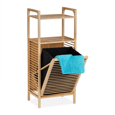 wasmand rek - bamboe - 2 planken - 95 x 40 x 30 cm - badkamerrek - uitklapbaar