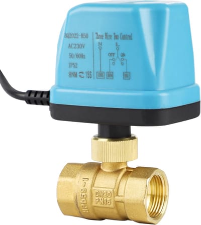 Motorized 2 Way Ball Valve DN20 - 3/4 Inch - AC 230V - Motorized Solenoid Valve - Electric Brass Valve - Solar Valve - Blauwe Valve