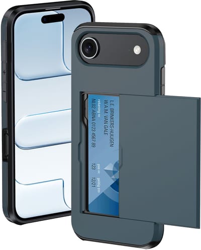 Hoesje Geschikt voor iPhone Air Hoesje Met Pasjeshouder Hard Case Met Kaarthouder - Hoes Geschikt voor iPhone Air Hoesje Pashouder Case - Donkerblauw