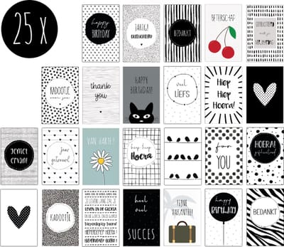 25x minikaartjes / cadeaukaartjes / set kleine kaartjes | CADEAU MIX | o.a. jarig + kadootje + hoera | zonder envelopjes