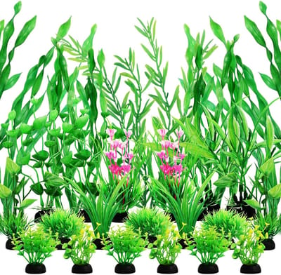JHUBERS- Aquariumplanten Set - 25 Stuks - Diverse Hoogtes 5-30 cm - Kunststof Planten - Veilig voor Vissen - Geschikt voor Zoet/Zout Water - Aquariumdecoratie