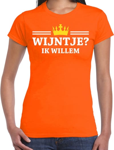 Bellatio Decorations Koningsdag t-shirt voor dames - wijntje, ik willem - oranje - feestkleding XS
