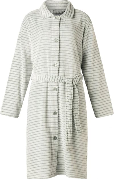 Cocodream dames badjas fleece - met knopen - maat S - Schaduwstreep - mint