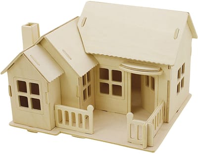 3D Houten Constructie Set, Huis met terras, afm 19x17,5x15, 1 stuk