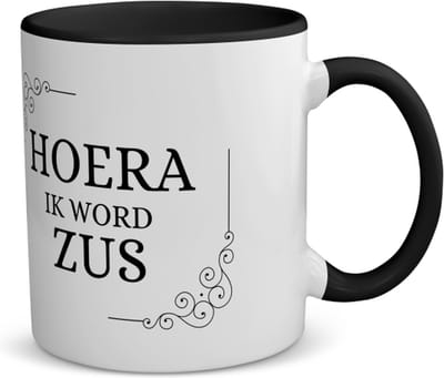 Akyol - hoera ik word zus koffiemok - theemok - zwart - Zus - iemand die zus wordt - zus cadeautjes - cadeau - kado - geschenk - 350 ML inhoud