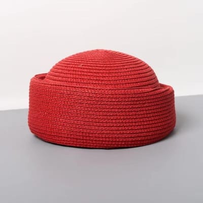 Retro Ademende Baret Zon Hoed Platte Top Cirkel Concaaf Top Handgemaakt Stro Pillbox Hoed Handgemaakte Stro Stro Zon Hoed Zomer Seizoen red