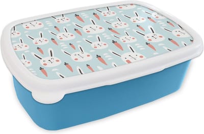 Broodtrommel Blauw - Lunchbox - Brooddoos - Konijn - Dieren - Kind - 18x12x6 cm - Kinderen - Jongen