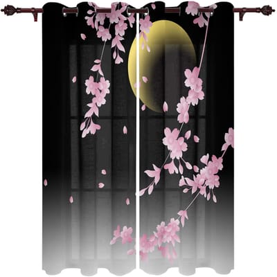 Gordijnen in Japanse stijl met moderne sakura voor woonkamer, slaapkamer, keuken, behandelingsgordijnen, jaloezieën, draperieën 135W x 60H(cm) x1