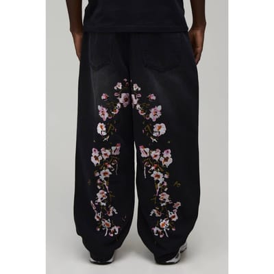 Jeans Met Ballonpasvorm En Geborduurd Bloemenpatroon | Washed Black | Size 32R