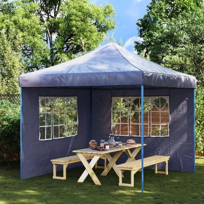 Partytent Zijwanden met Ramen - Set van 2 stuks - 300x195 cm - Blauw - UV-bestendig & Waterbestendig PE - Universele Paviljoenwanden met Klittenband