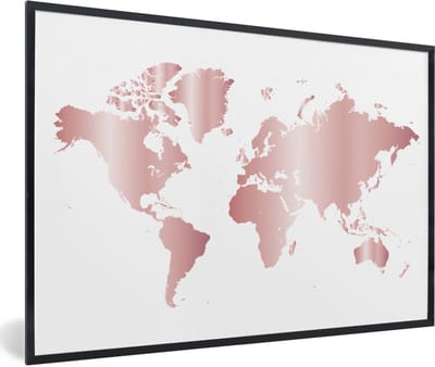 Poster in lijst kids - Schilderij voor meisjes - Muurdecoratie kinderkamer - Wereldkaart - Roze - Kinderen - Jongens - Meisjes - 120x80 cm