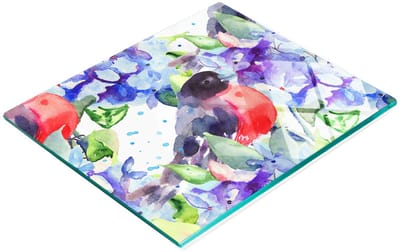 Multifunctionele decoratieve snijplank van gehard staal voor de keuken, met vogel- en bloemenmotief, 60x52 cm