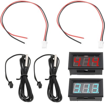 Dailygoods- Digitale Thermometer - Meetbereik -50 ~ 110 °C - 2 Stuks - Blauw/Rood Display - Temperatuurmeting - Netsnoeren 20 cm