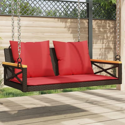 vidaXL - Schommelbank - met - kussens - 109x62x40 - cm - poly - rattan - bruin