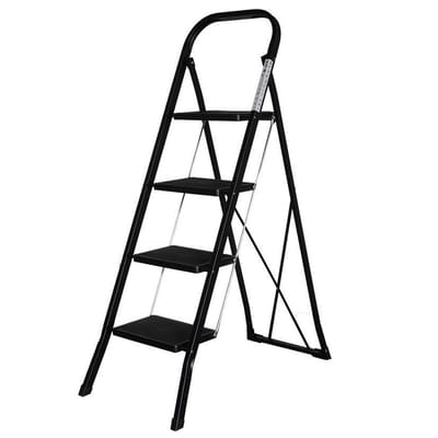 IVOL Huishoudtrap 4 treden - Keukentrap Inklapbaar - Zwart - Antislip - Max. hoogte 93 cm