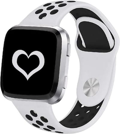 By Qubix - Compatible Fitbit bandje - geschikt voor Fitbit Versa 1 / 2 & Lite sportbandje - Maat: Small - Wit + Zwart Smartwatchbandje bandje Armband Polsband Strap Band Watchband