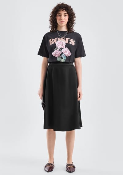 Zijde Midi Rok Met Elastische Taille Dames QS