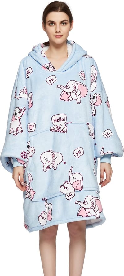 JAXY - Hoodie Deken Dames en Heren - Fleece Deken Met Mouwen - Snuggle Hoodie 1450 gram - Olifanten