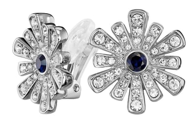 Traveller Clip Oorbellen - Oorclips Dames - Zilverkleurig - Kristal - Blauw - Bloem - Geplatineerd - 157605