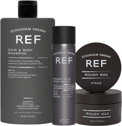 REF HAIR & BODY MEN PAKKET - REF Hair & Body Shampoo 285ml - Rough Wax 85ml - Strong Hold Spray 75ml - Haarspray - Haarverzorging geschenkset voor mannen